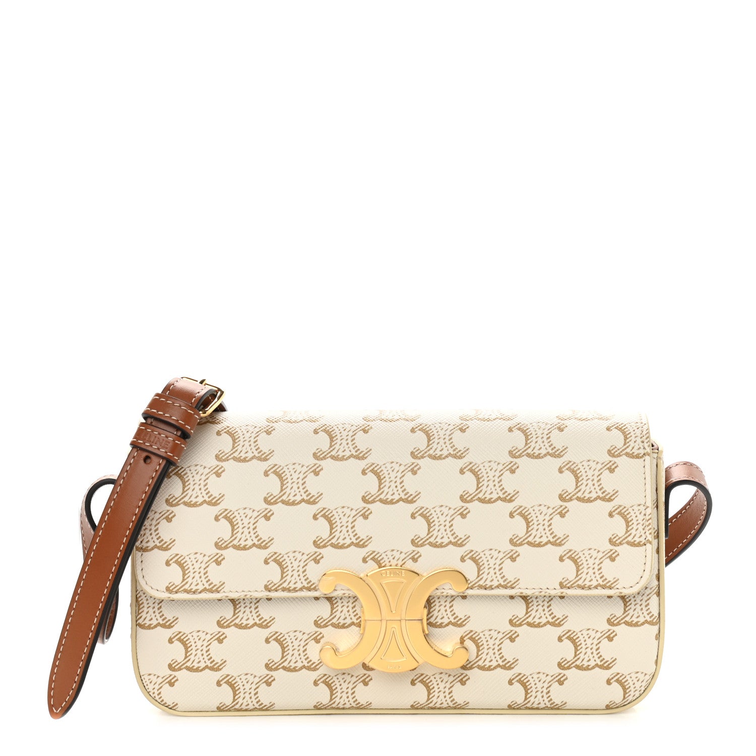 Celine Canvas Calfskin Triomphe Shoulder Bag White 1 of 10