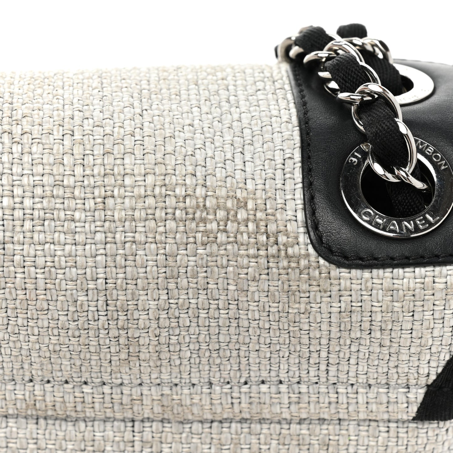 Woven Straw Raffia Small Deauville Messenger Grey