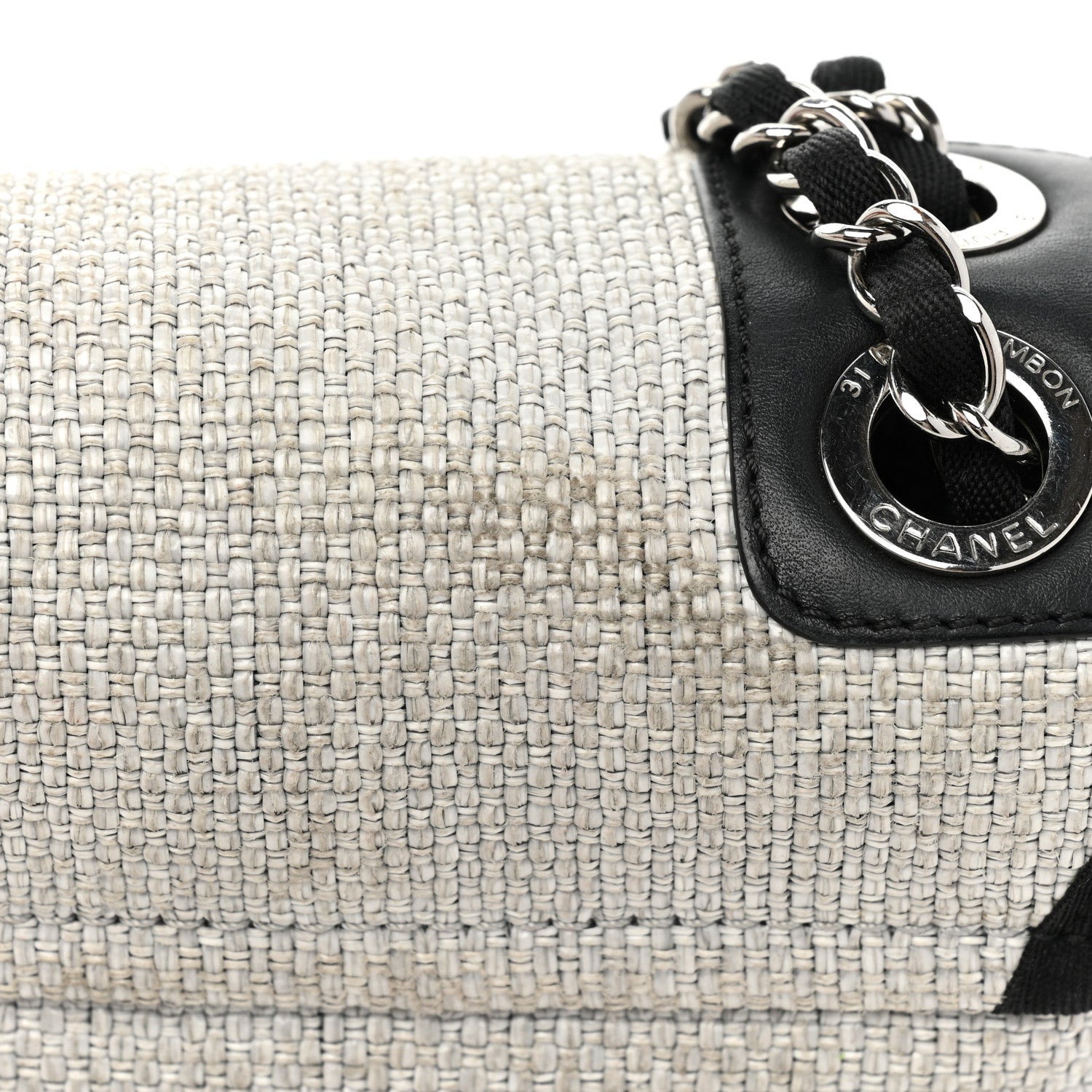 Chanel Woven Straw Raffia Small Deauville Messenger Grey 13 of 13