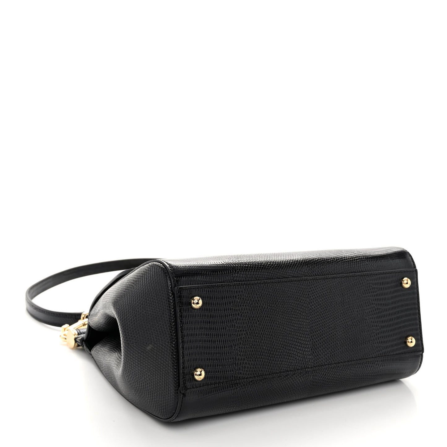 Iguana Calfskin Embossed Medium Miss Sicily Satchel Black