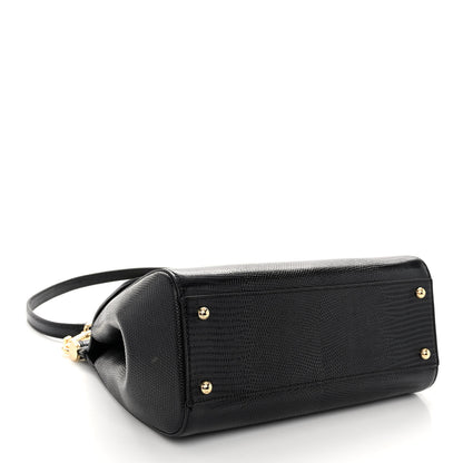 Dolce & Gabbana Iguana Calfskin Embossed Medium Miss Sicily Satchel Black 4 of 9