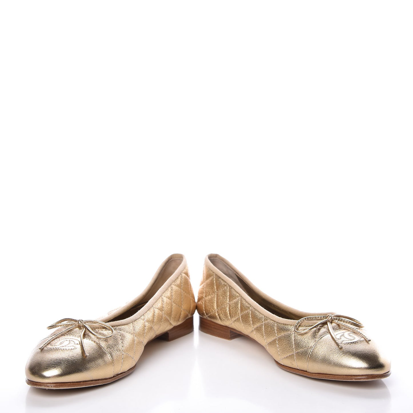Metallic Lambskin Quilted CC Cap Toe Ballet Flats 40 Gold