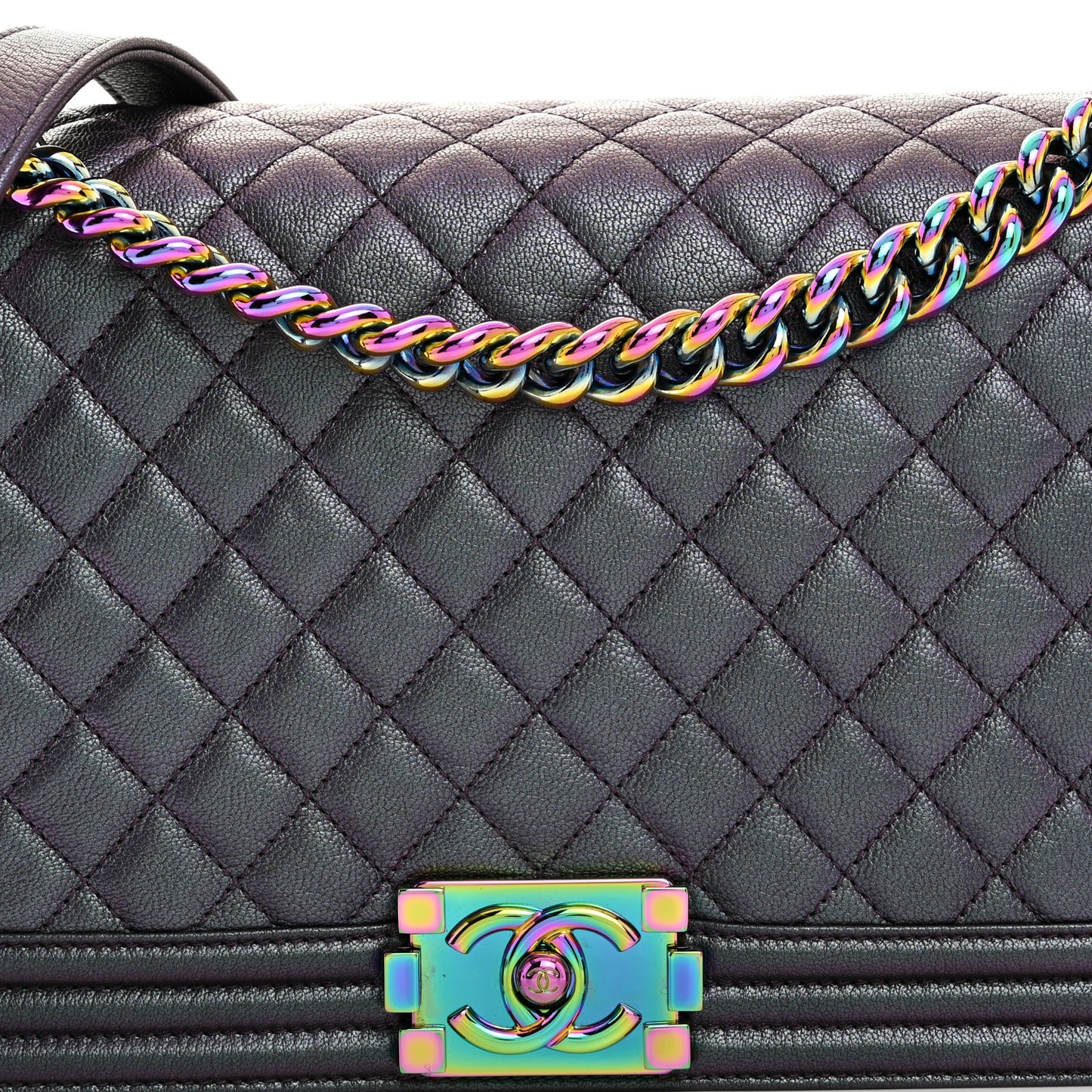 Iridescent Goatskin Quilted New Medium Boy Flap Purple