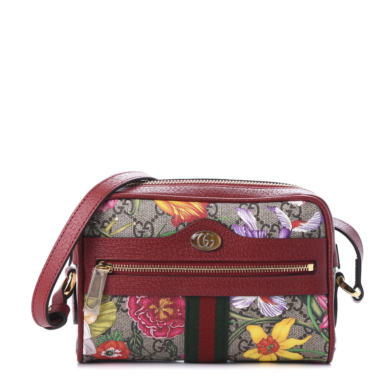 Gucci GG Supreme Monogram Flora Web Mini Ophidia Shoulder Bag Red 1 of 9