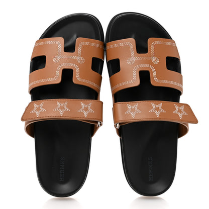 Hermes Calfskin Embroidered Womens Chypre Sandals 41 Natural 2 of 11