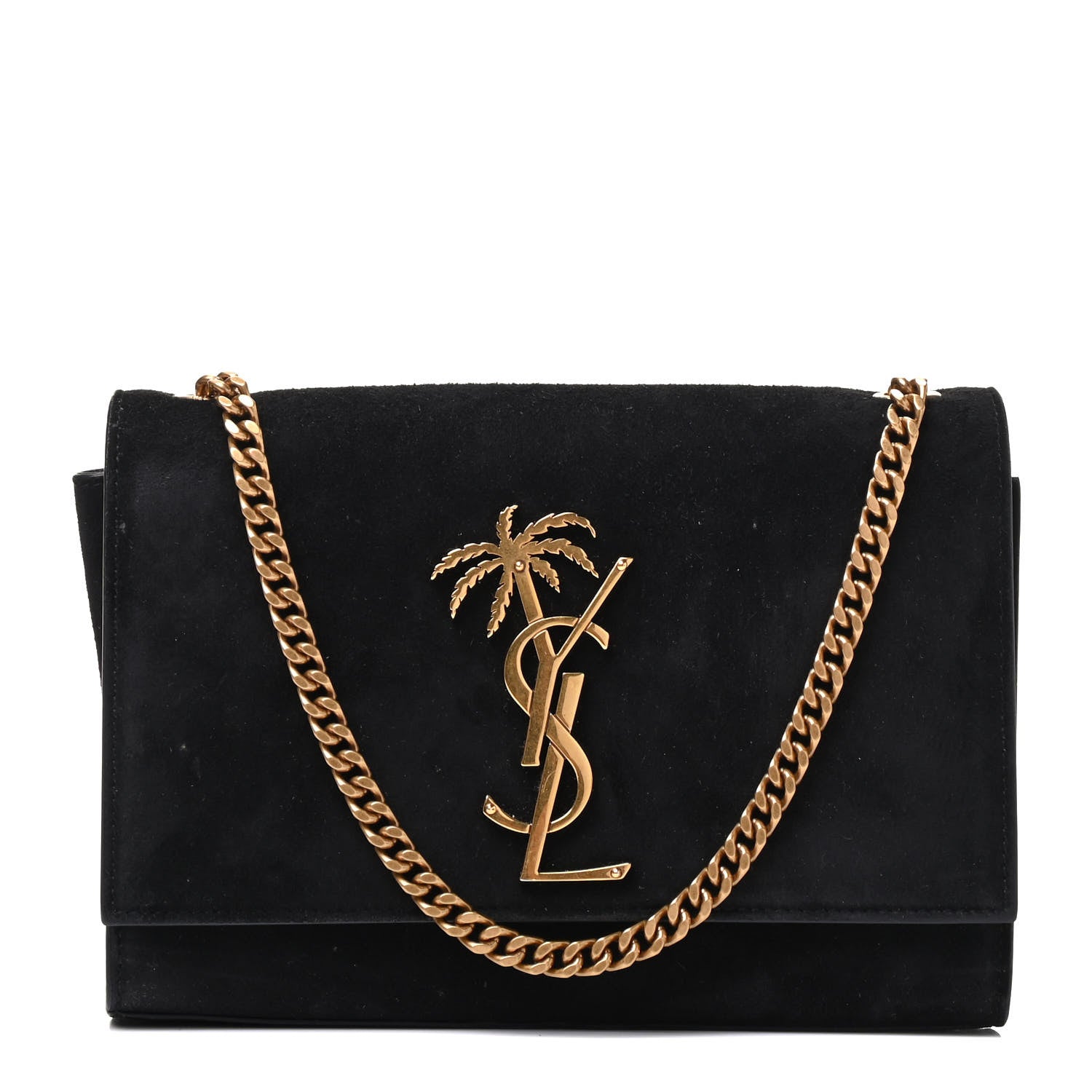 Saint Laurent Suede Small Classic Monogram Palm Tree Kate Satchel Black 1 of 8