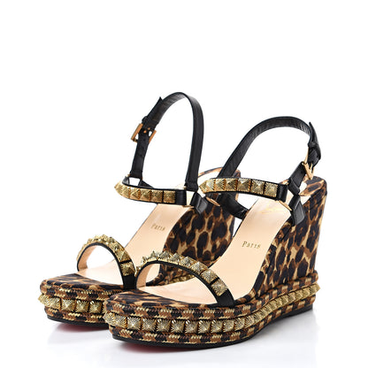Christian Louboutin Nappa Silk Leopard Pira Ryad 110 Wedge Sandals 42 Black Marron 3 of 8