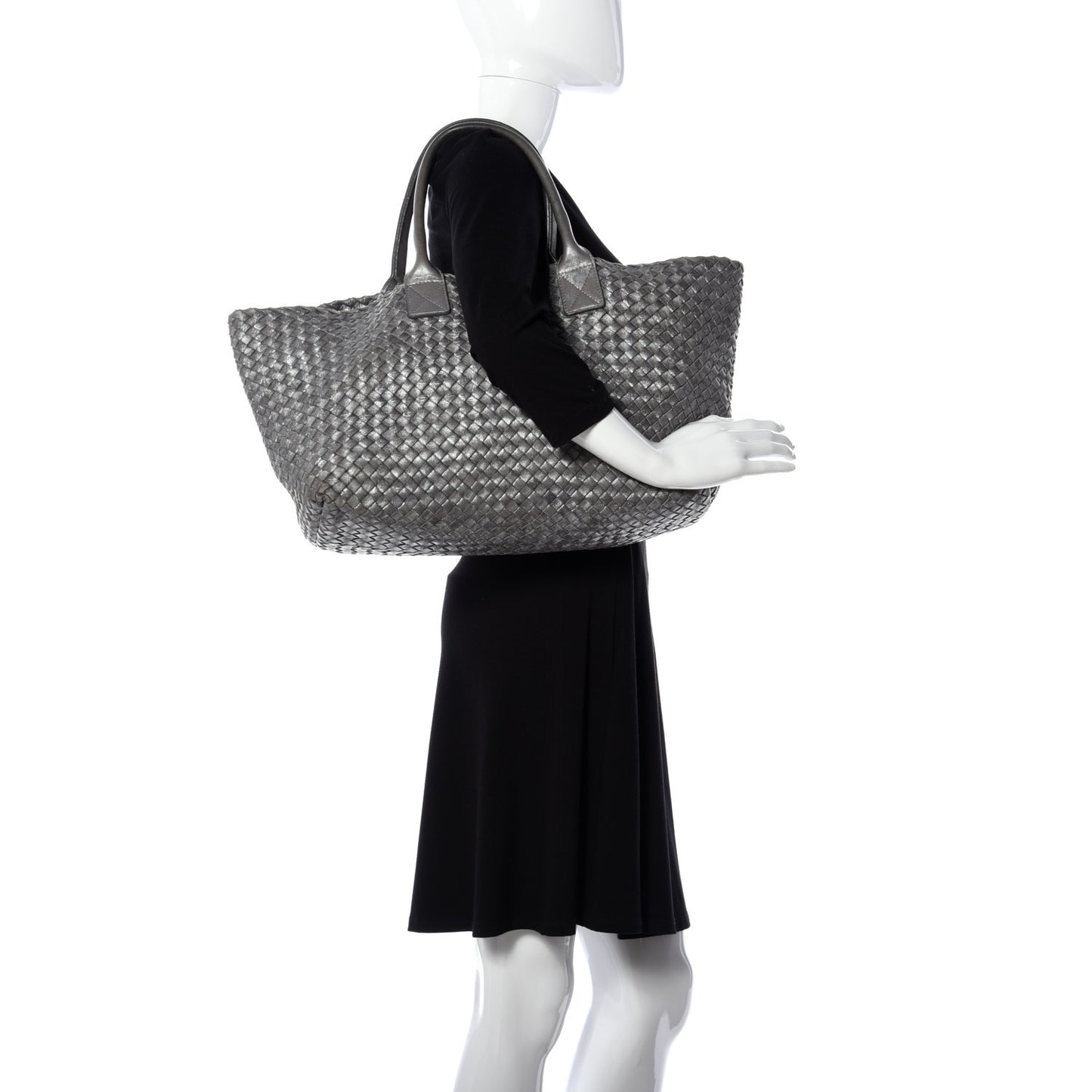 Metallic Nappa Intrecciato Medium Moon Cabat Silver