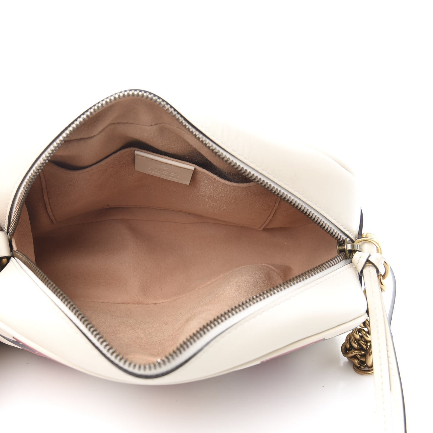 Calfskin Matelasse Trompe L'Oeil Print Small GG Marmont Chain Shoulder Bag White