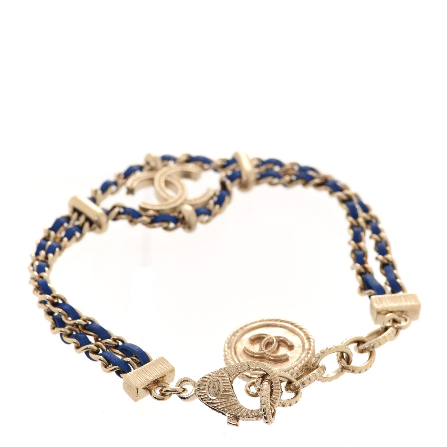 Metal Lambskin CC Chain Link Bracelet Blue