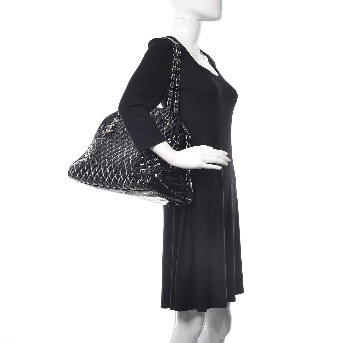 Patent Quilted Maxi Just Mademoiselle Bowling Bag Black