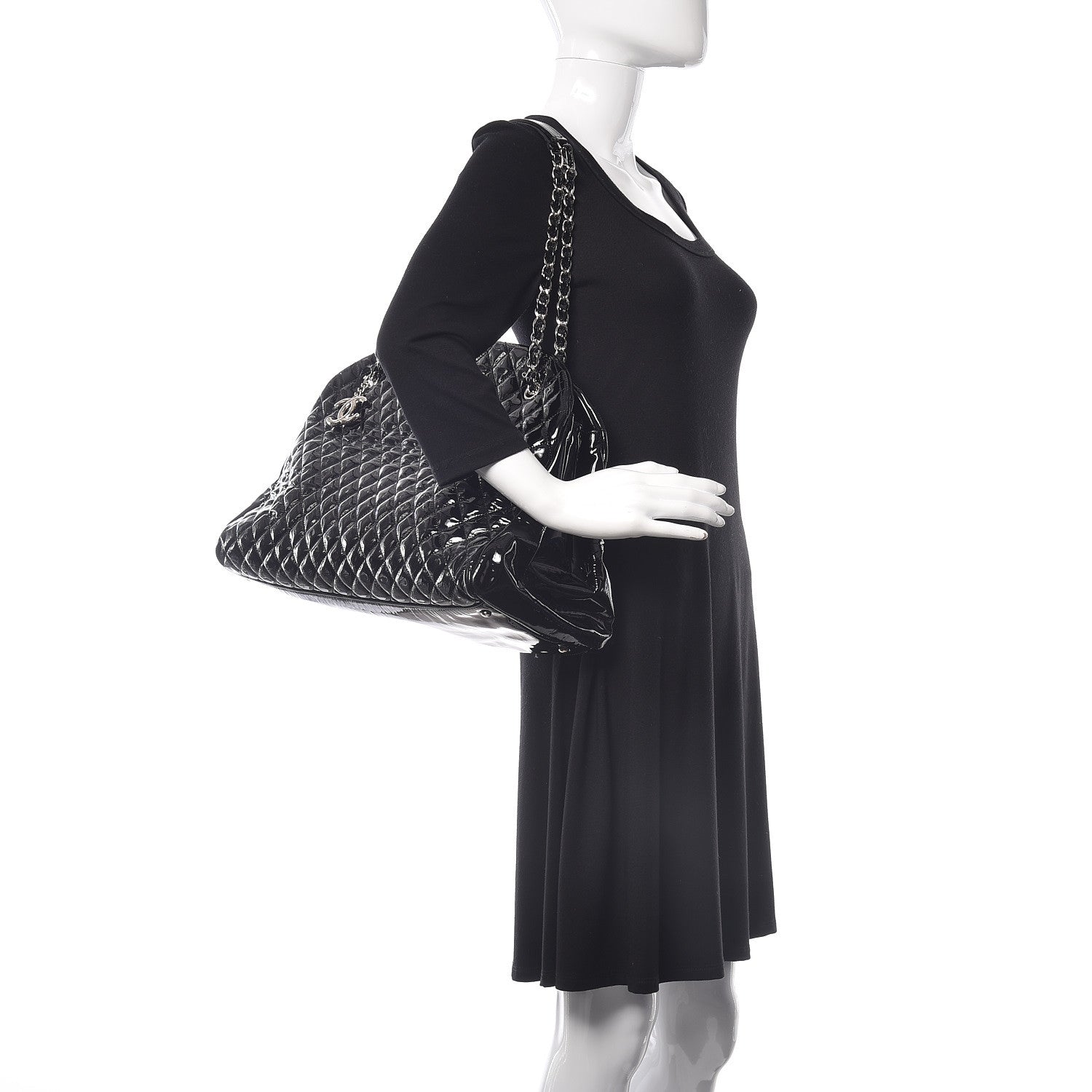 Chanel Patent Quilted Maxi Just Mademoiselle Bowling Bag Black 2 of 12