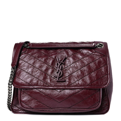 Saint Laurent Crinkled Calfskin Matelasse Monogram Medium Niki Chain Satchel Burgundy 1 of 12
