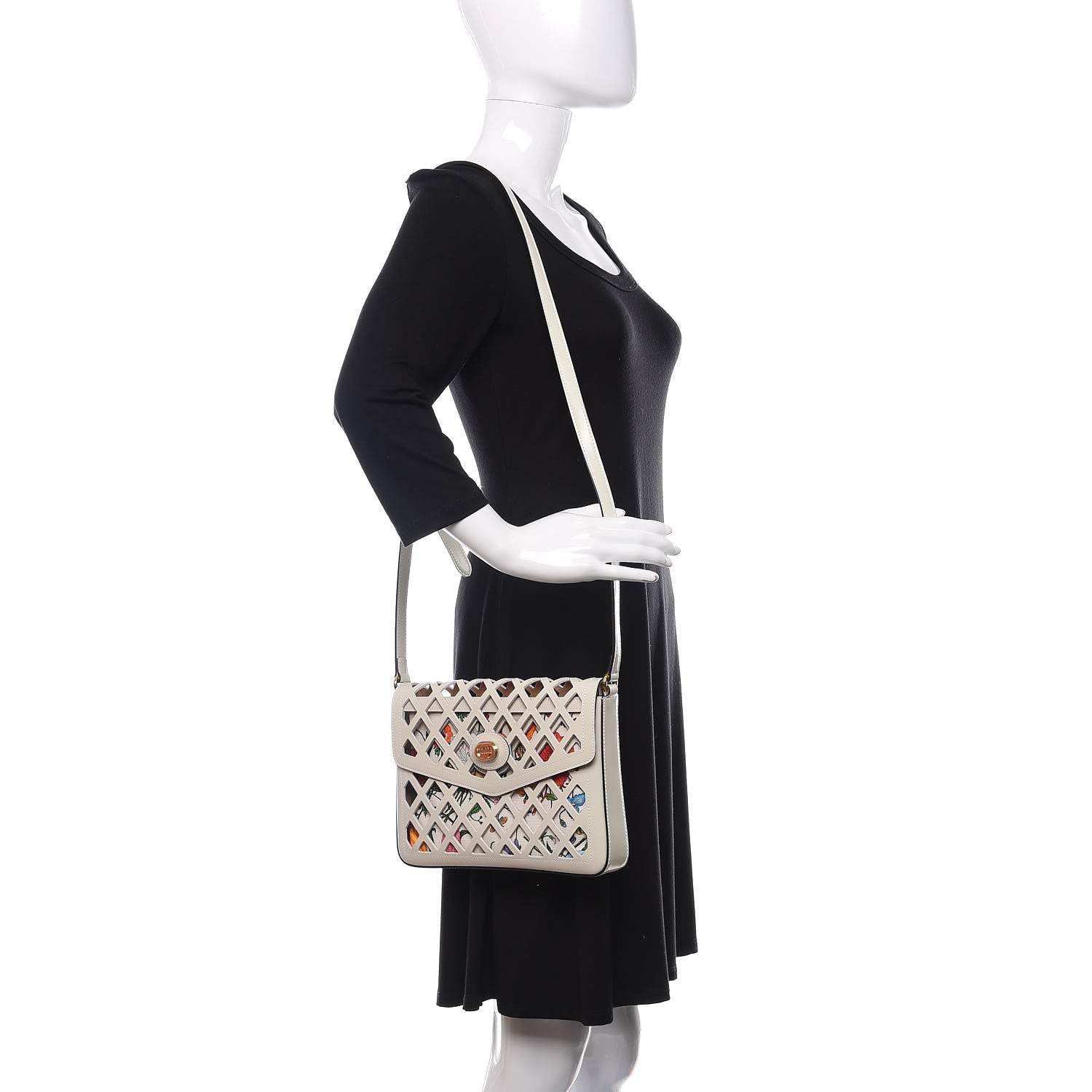 Gucci Canvas Flora Floral Calfskin Medium Cutout Shoulder Bag White Multicolor 3 of 11