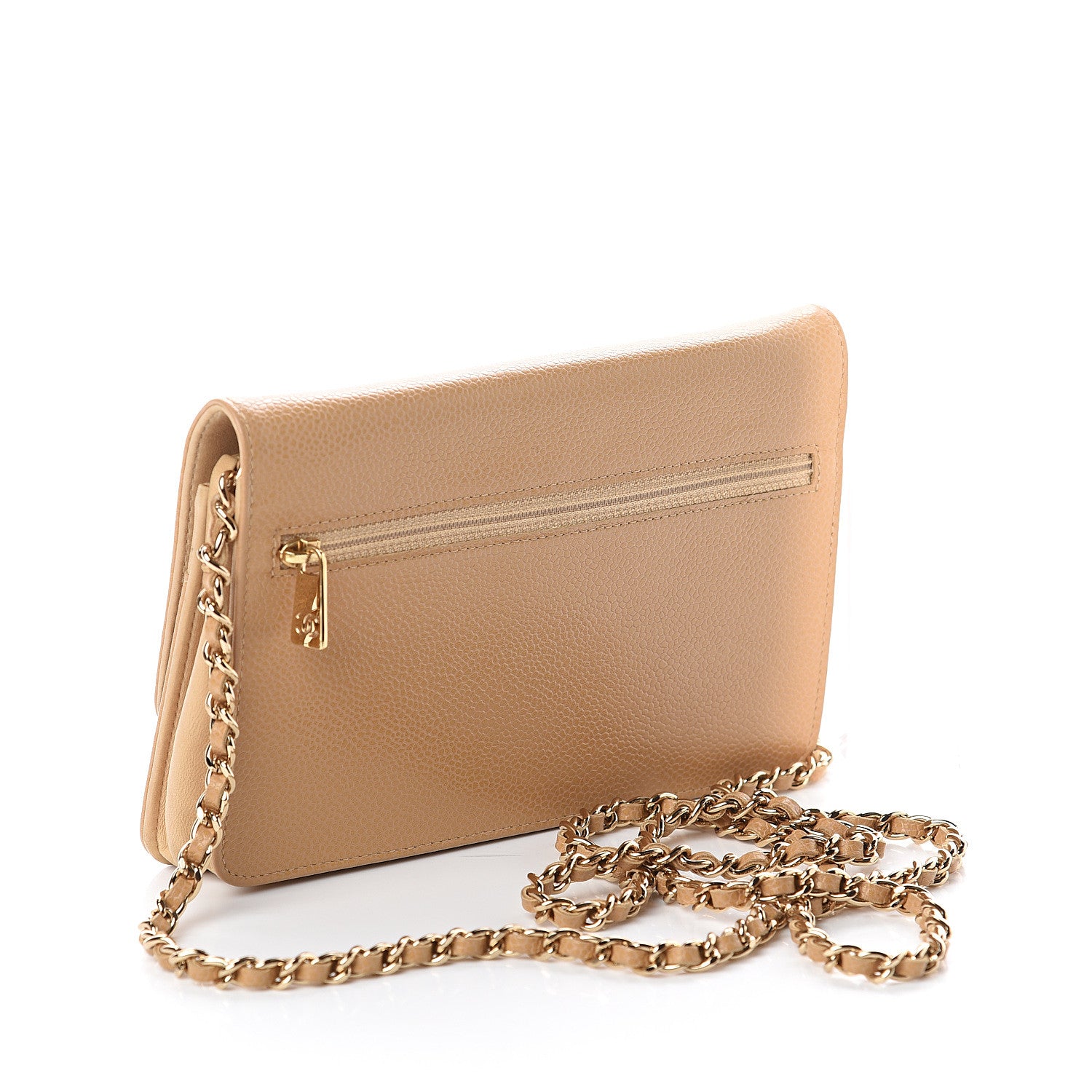 Chanel Caviar Timeless CC Wallet on Chain WOC Beige 2 of 11
