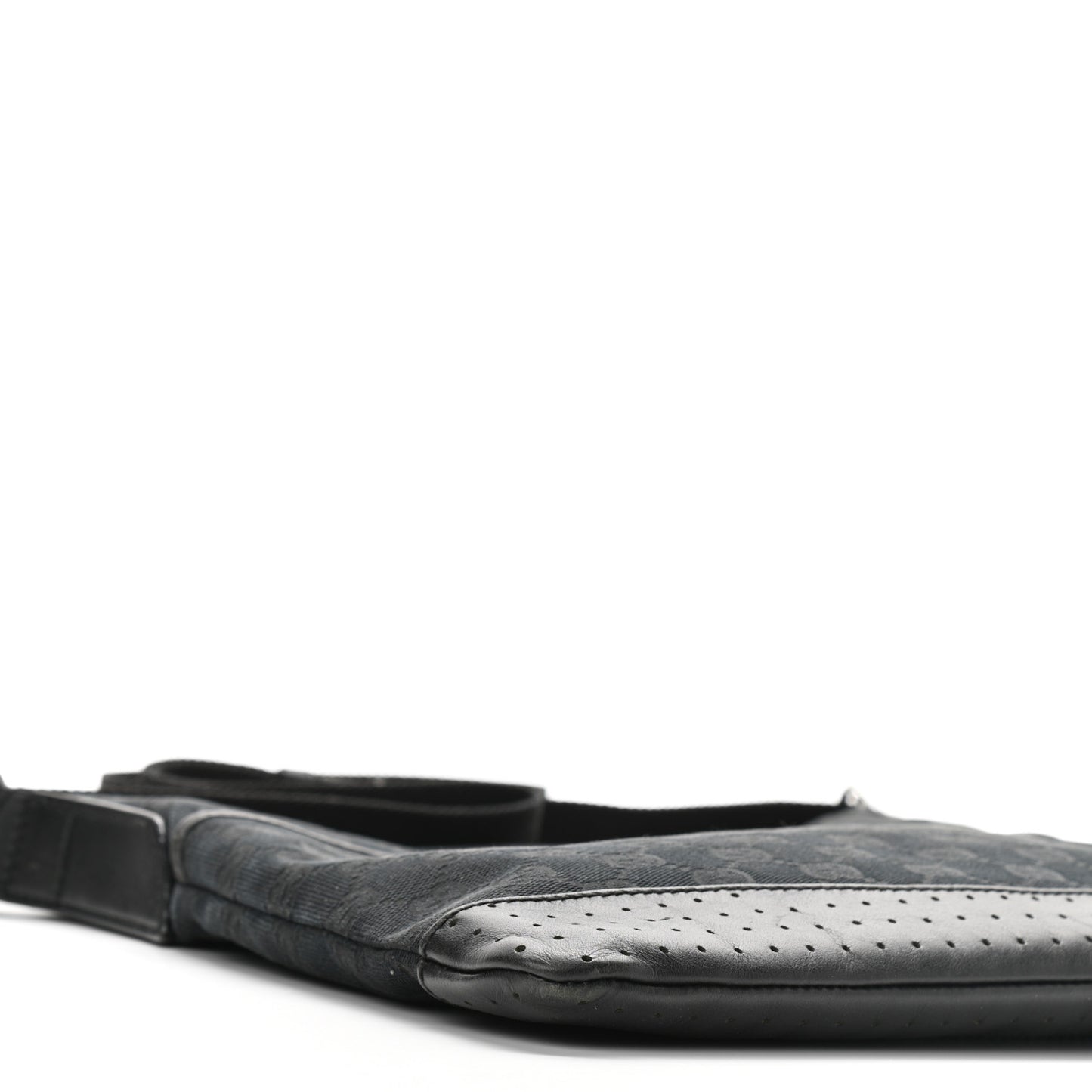 Monogram Calfskin Perforated Medium Flat Messenger Bag Black