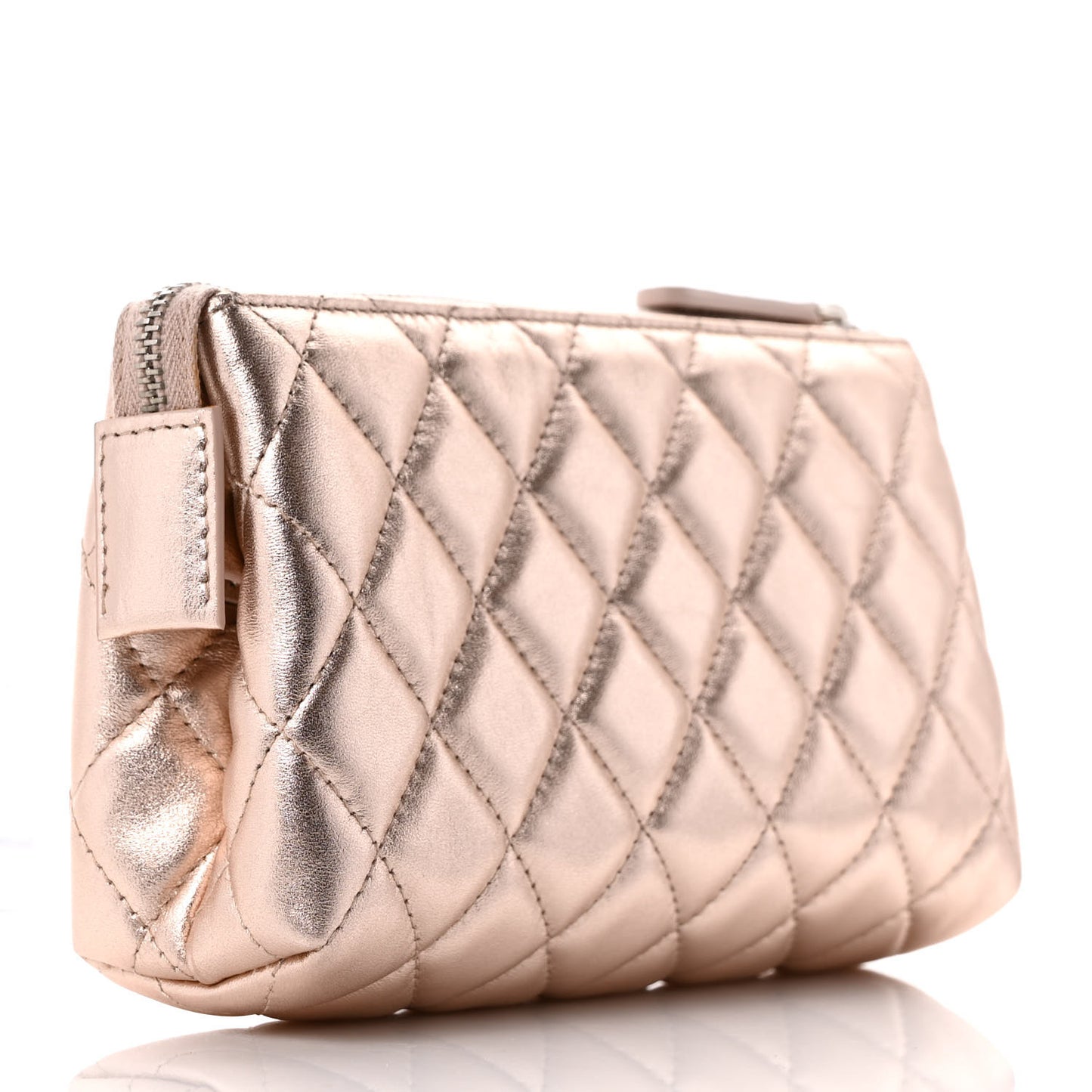 Metallic Lambskin Quilted Cosmetic Pouch Light Pink
