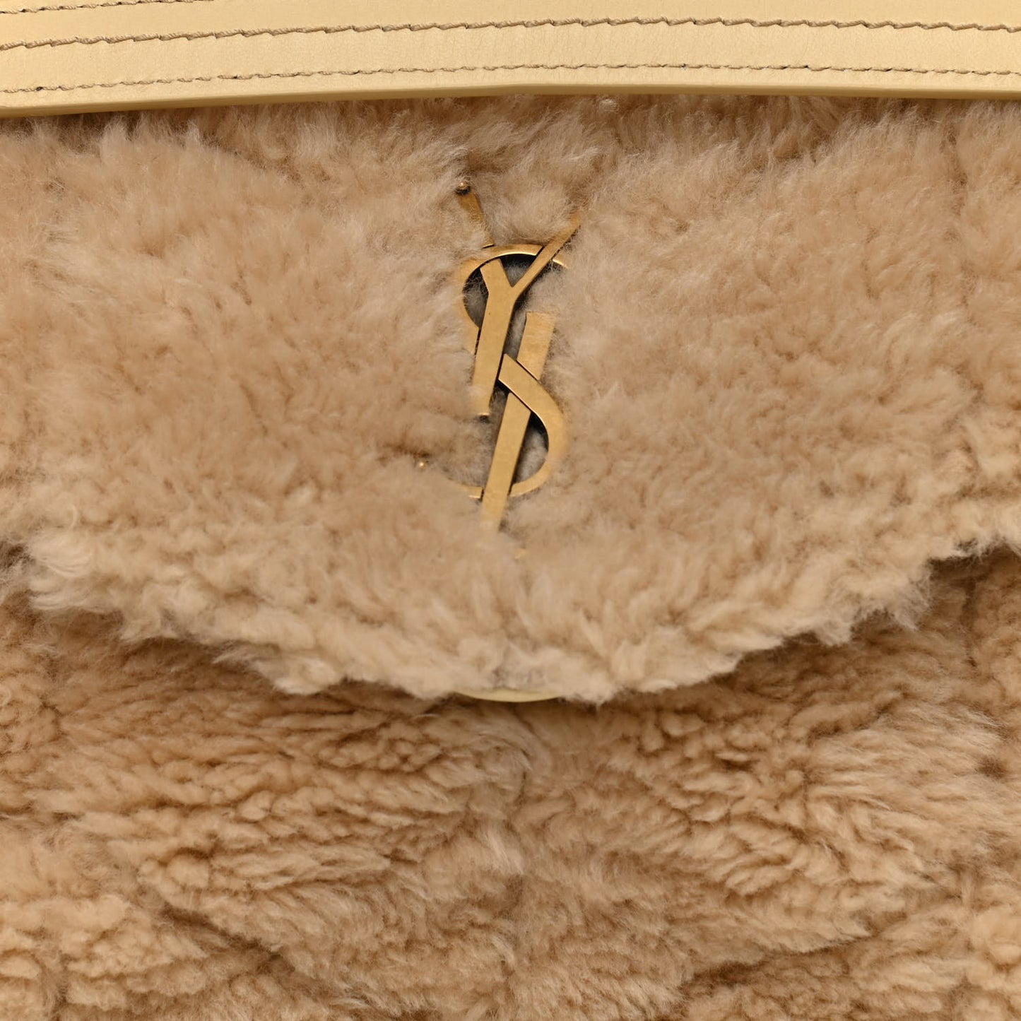 Shearling Quilted Small Loulou Monogram Chain Satchel Natural Beige