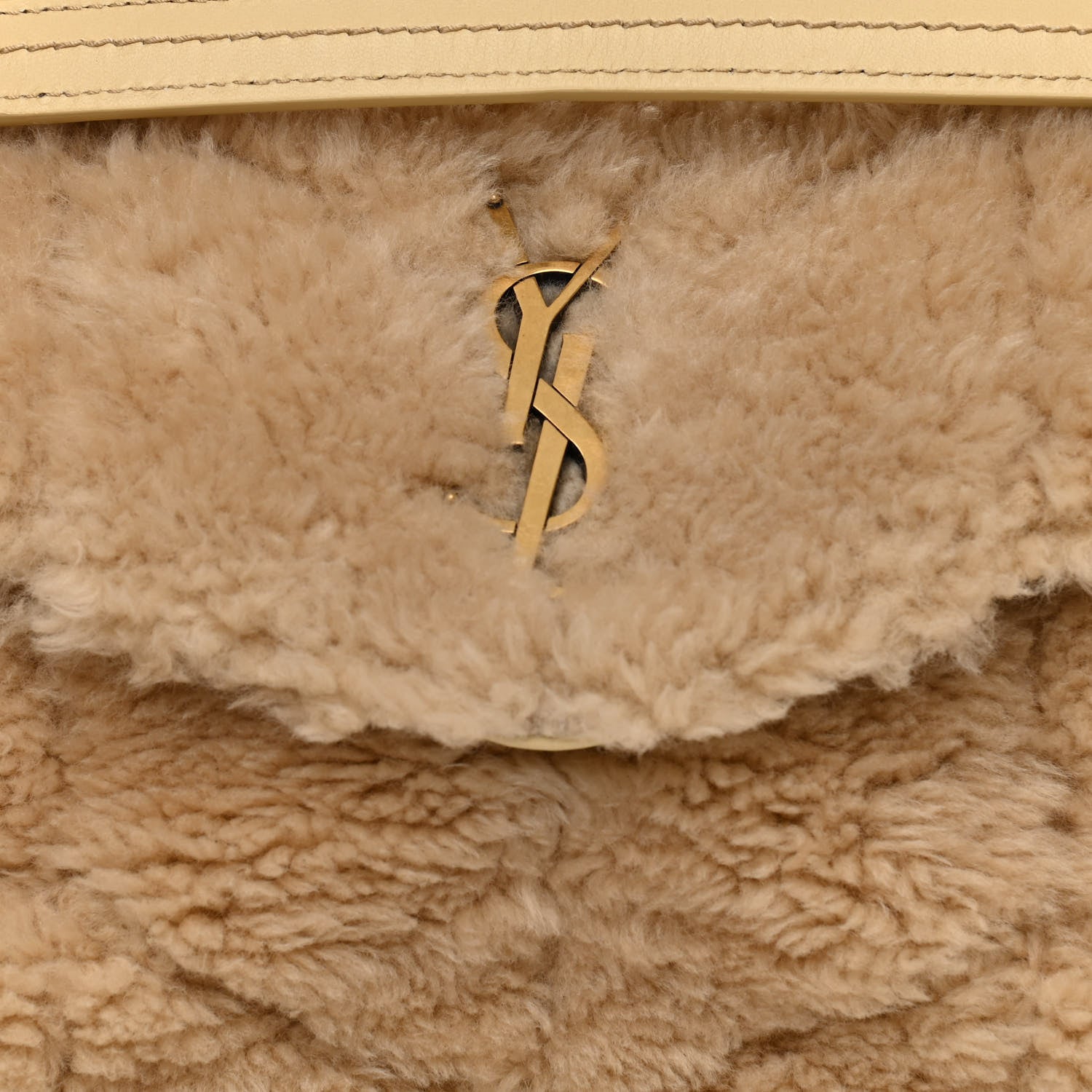 Saint Laurent Shearling Quilted Small Loulou Monogram Chain Satchel Natural Beige 8 of 10
