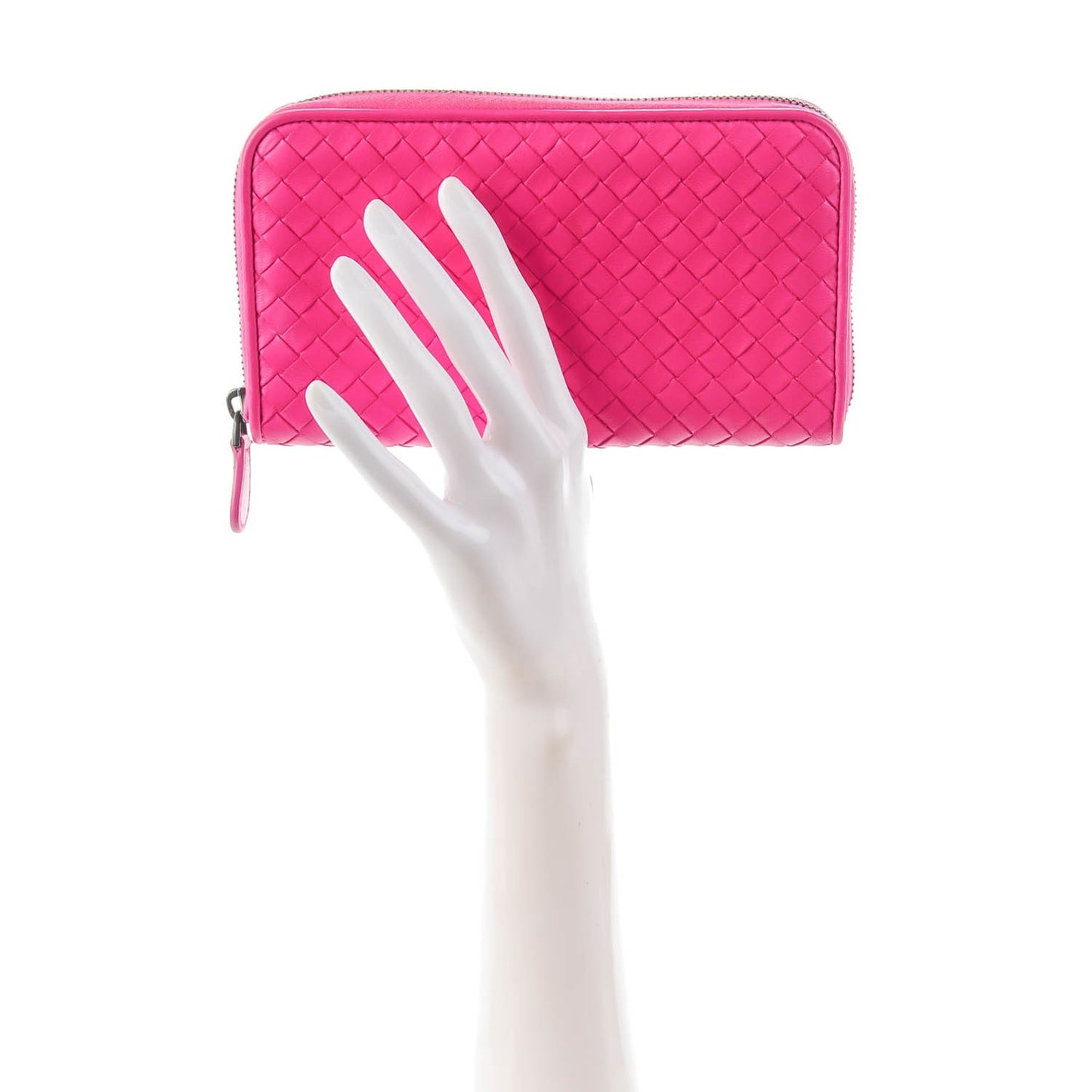 Nappa Intrecciato Zip Around Wallet Shocking Pink