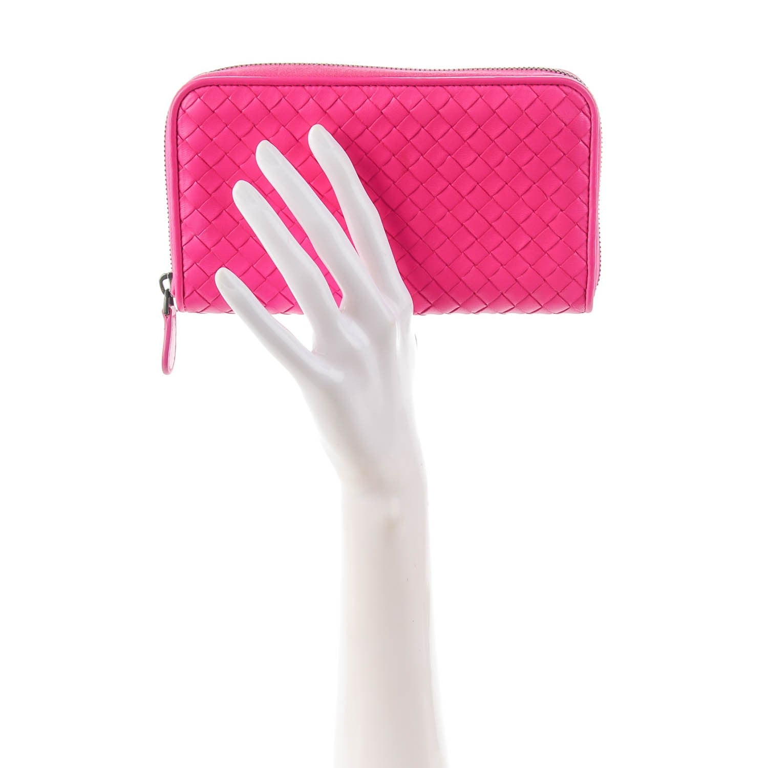 Bottega Veneta Nappa Intrecciato Zip Around Wallet Shocking Pink 2 of 8