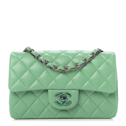Chanel Lambskin Quilted Mini Rectangular Flap Green Blue 1 of 10