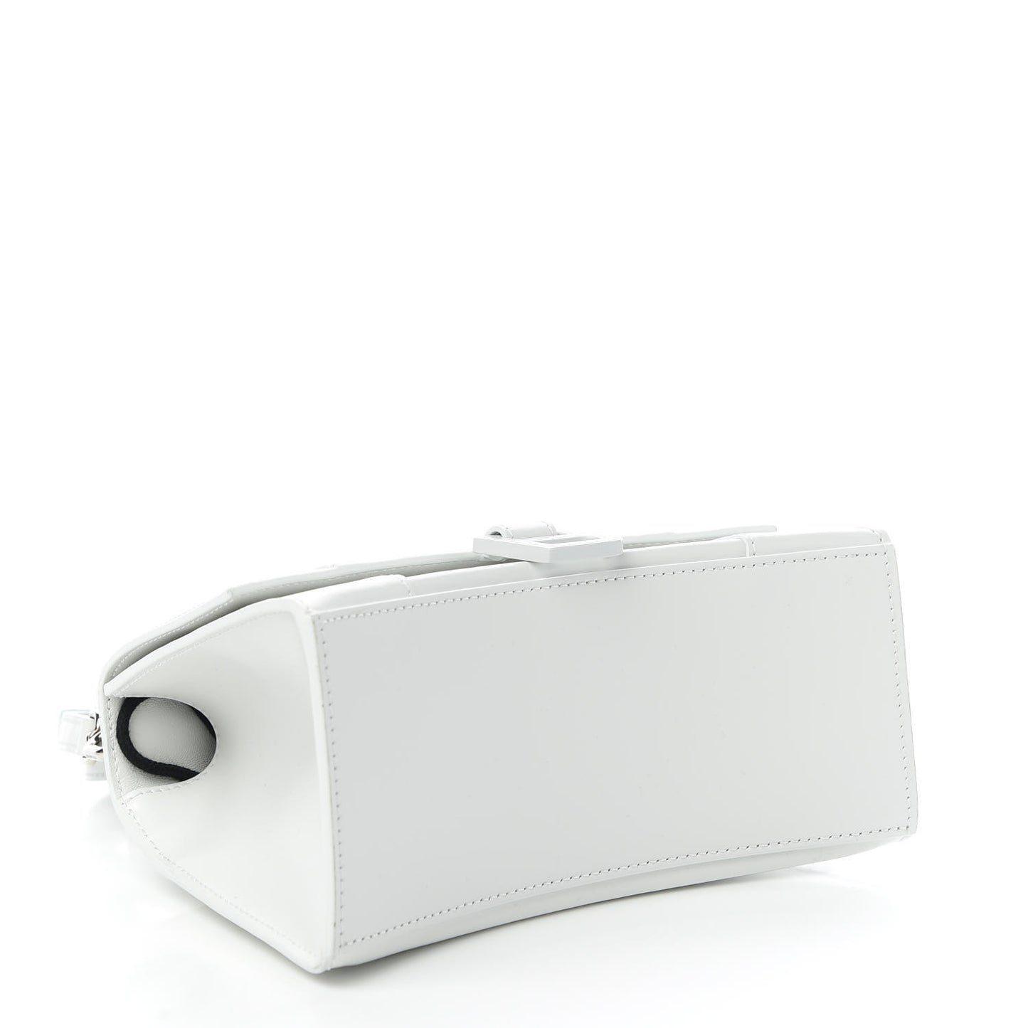 Shiny Box Calfskin Tonal B Small Hourglass Top Handle Bag White