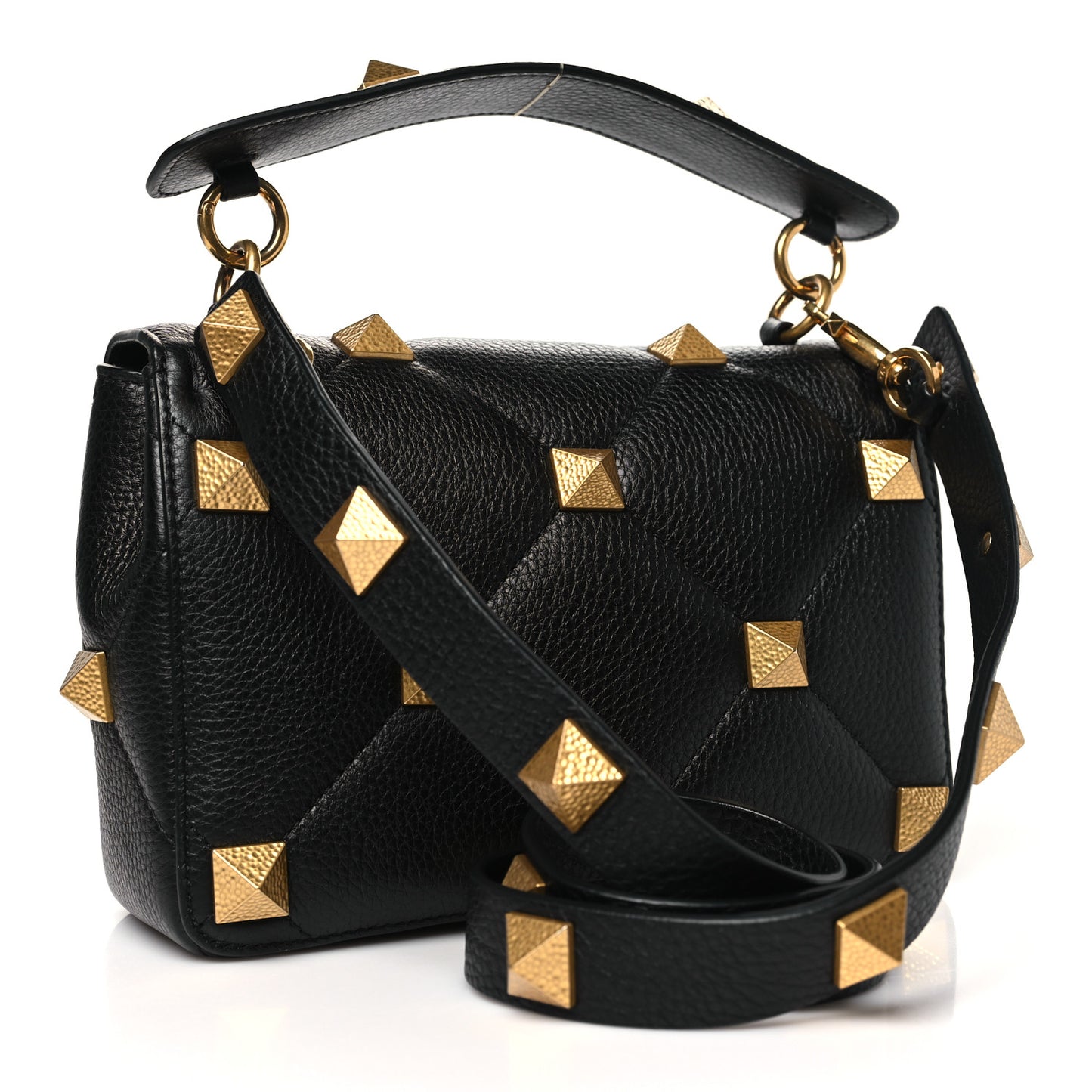 Grained Calfskin Medium Roman Stud Shoulder Bag Black