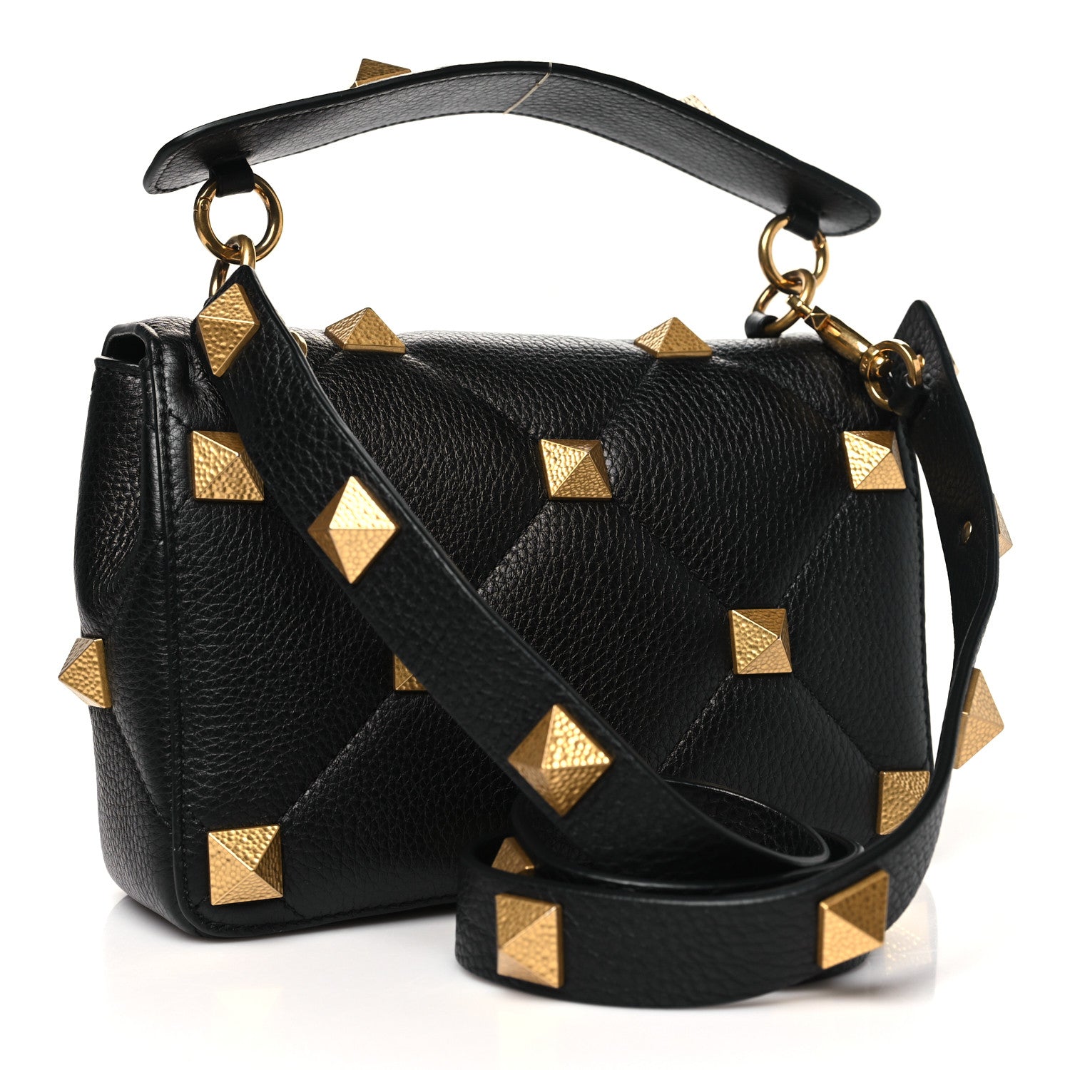 Valentino Garavani Grained Calfskin Medium Roman Stud Shoulder Bag Black 3 of 9