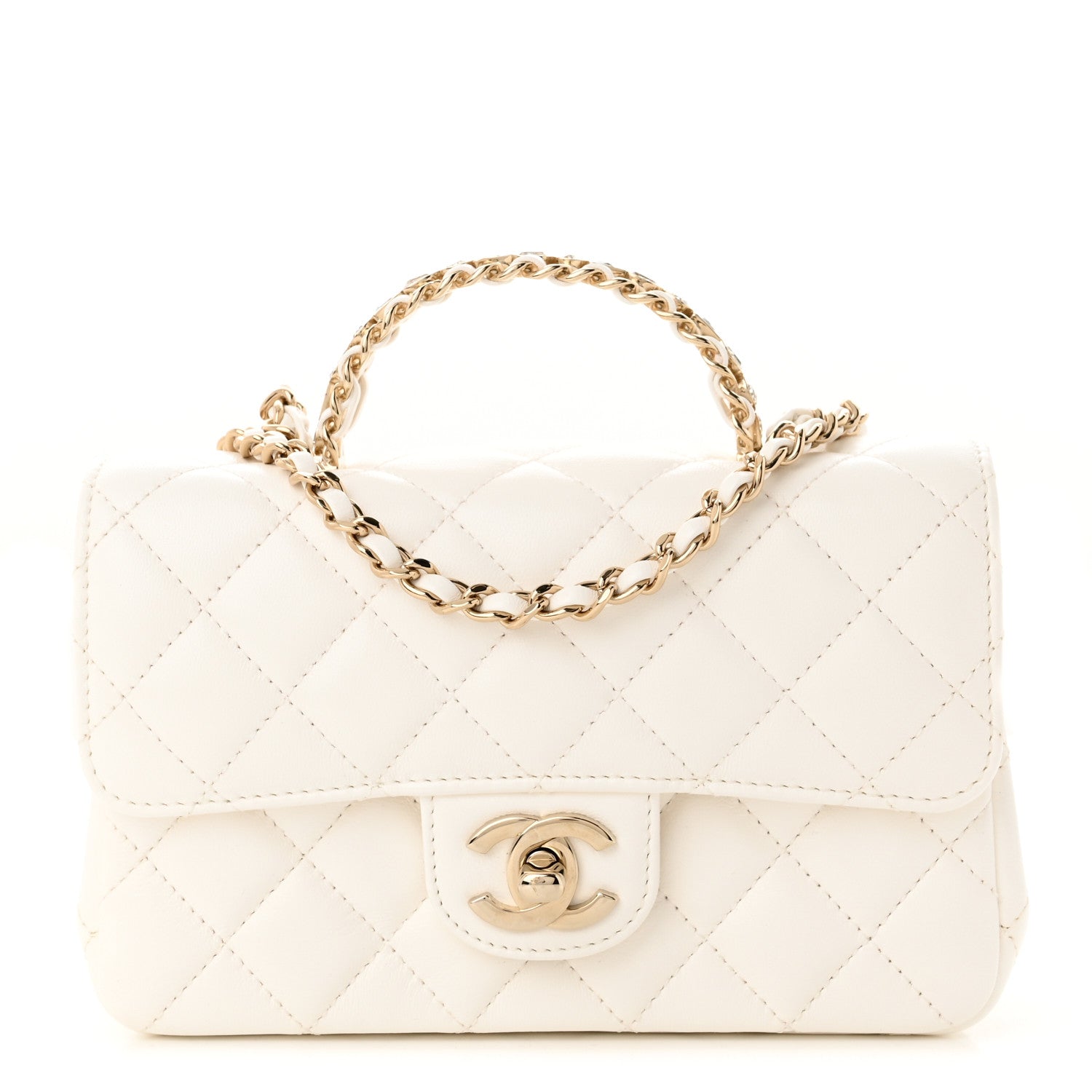 Chanel Lambskin Quilted Mini Crystal Top Handle Rectangular Flap White 1 of 10