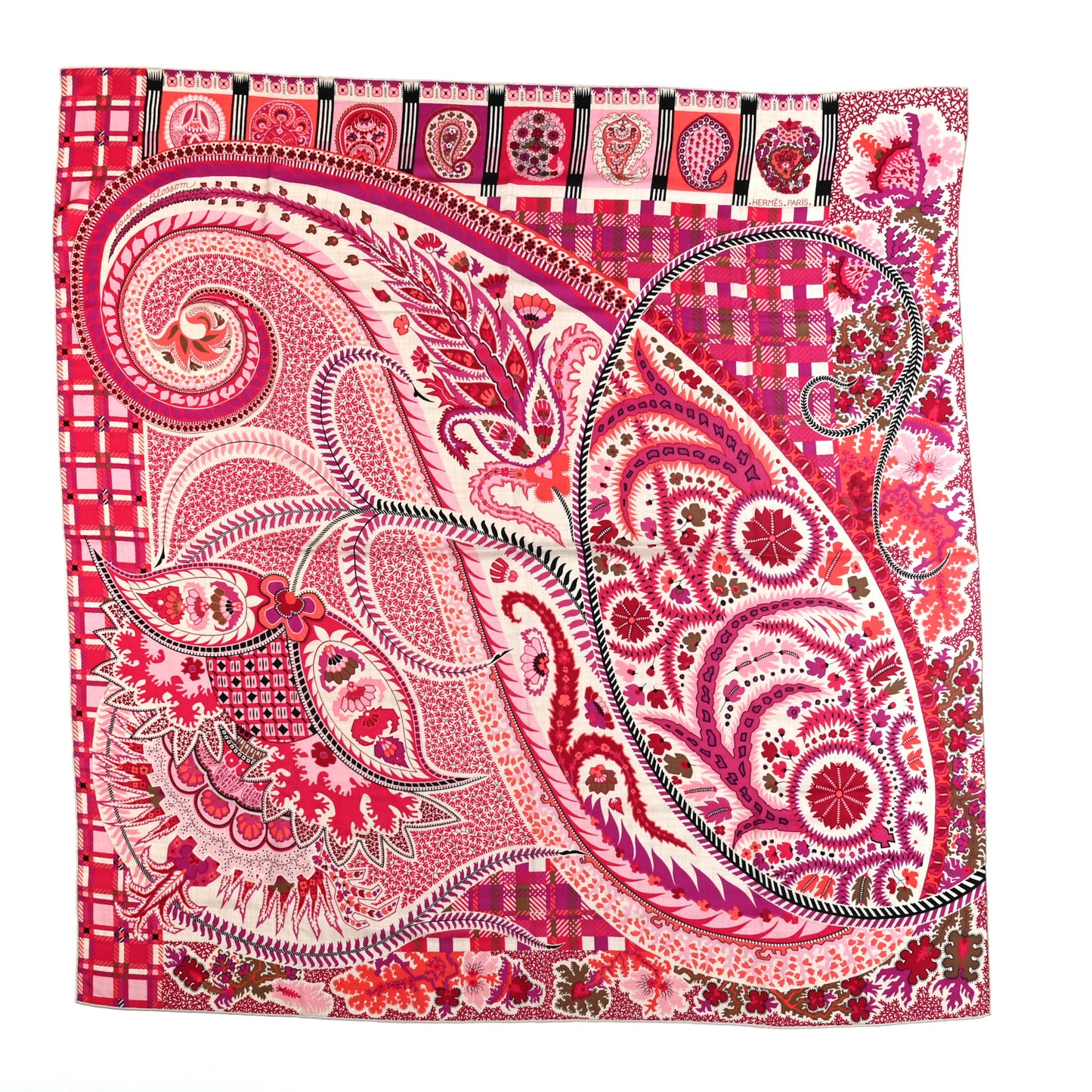 Cashmere Silk Paisley Blossom Shawl 140 Fuchsia Naturel Vieux Rose