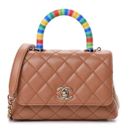 Chanel Goatskin Quilted Extra Mini Rainbow Coco Handle Flap Brown 1 of 10