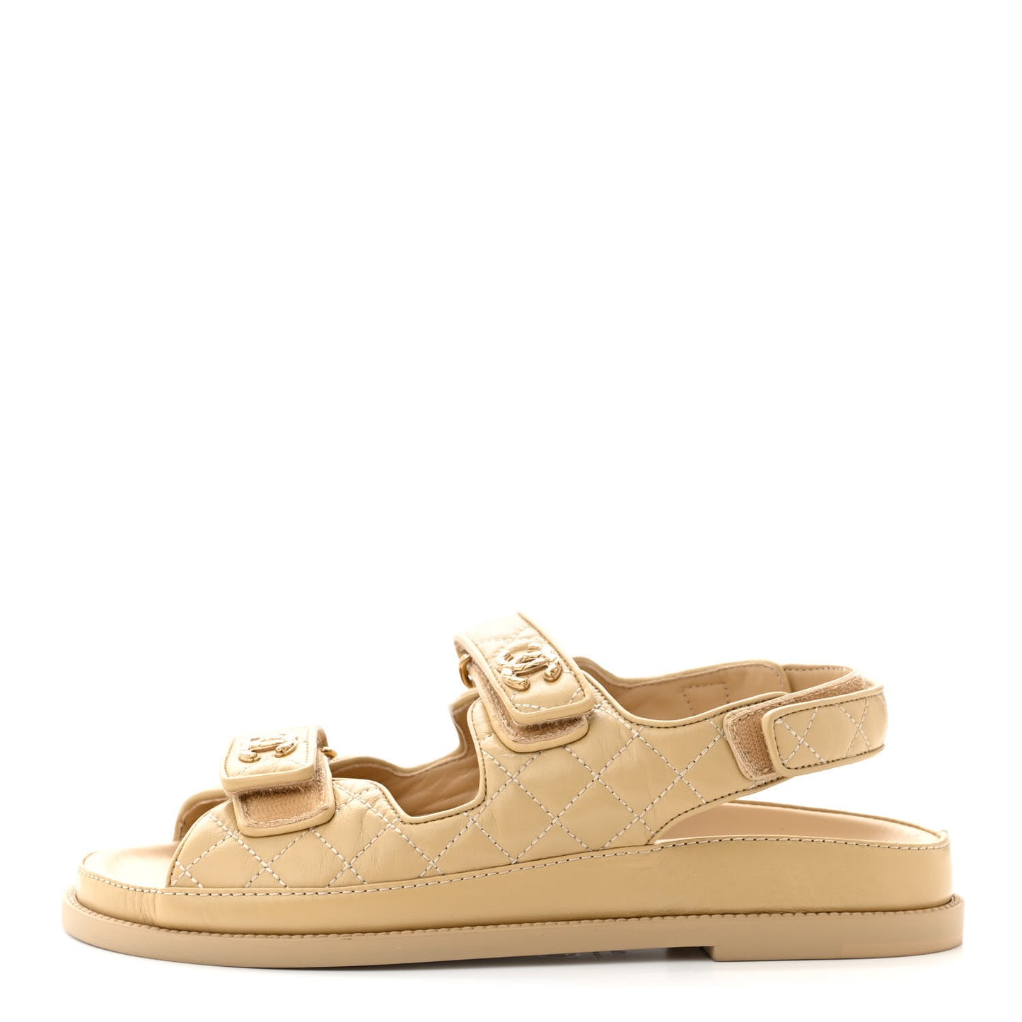 Lambskin Quilted Velcro Dad Chain CC Slide Sandals 40 Beige
