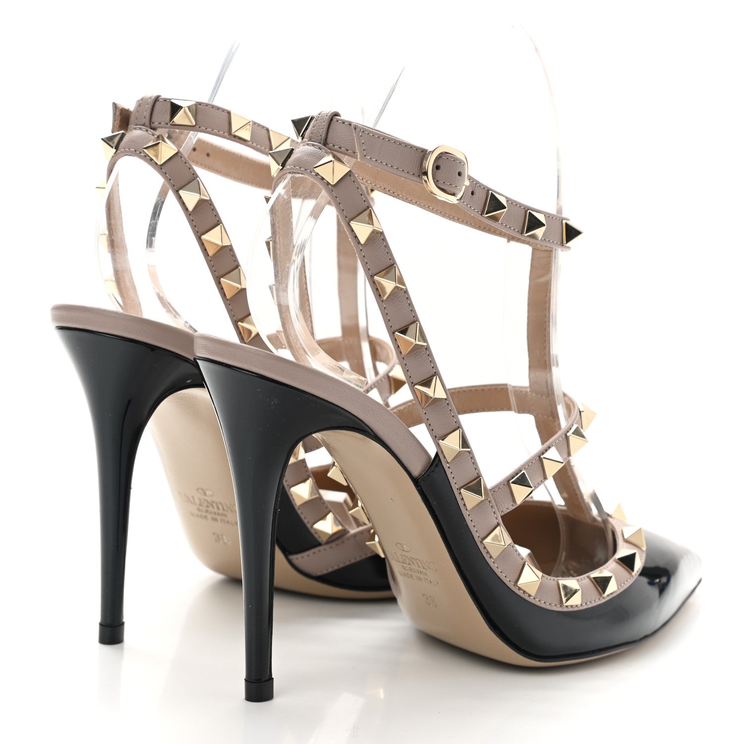 Valentino Garavani Patent Nappa Rockstud Ankle Strap 100mm Pumps 38 Black Poudre 4 of 8
