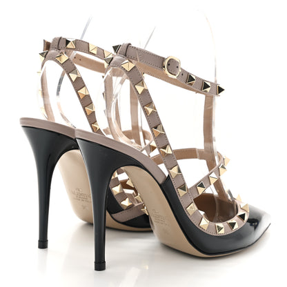 Valentino Garavani Patent Nappa Rockstud Ankle Strap 100mm Pumps 38 Black Poudre 4 of 8