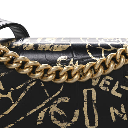 Chanel Calfskin Crocodile Embossed Graffiti Cocodile Medium Boy Flap Black 8 of 10