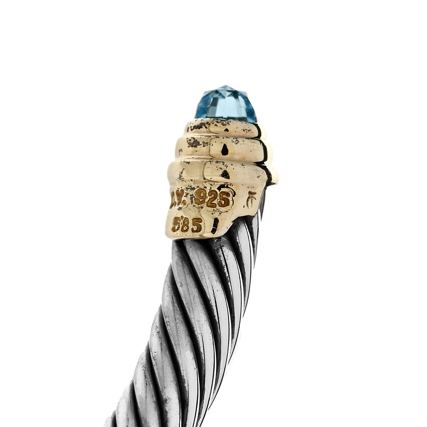 Sterling Silver 14K Yellow Gold Blue Topaz 5mm Cable Classics Petite Color Bracelet