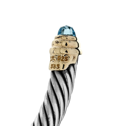 David Yurman Sterling Silver 14K Yellow Gold Blue Topaz 5mm Cable Classics Petite Color Bracelet 3 of 3