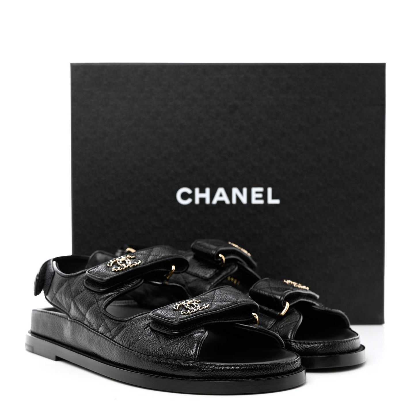 Grained Calfskin Velcro Dad Sandals 38 Black