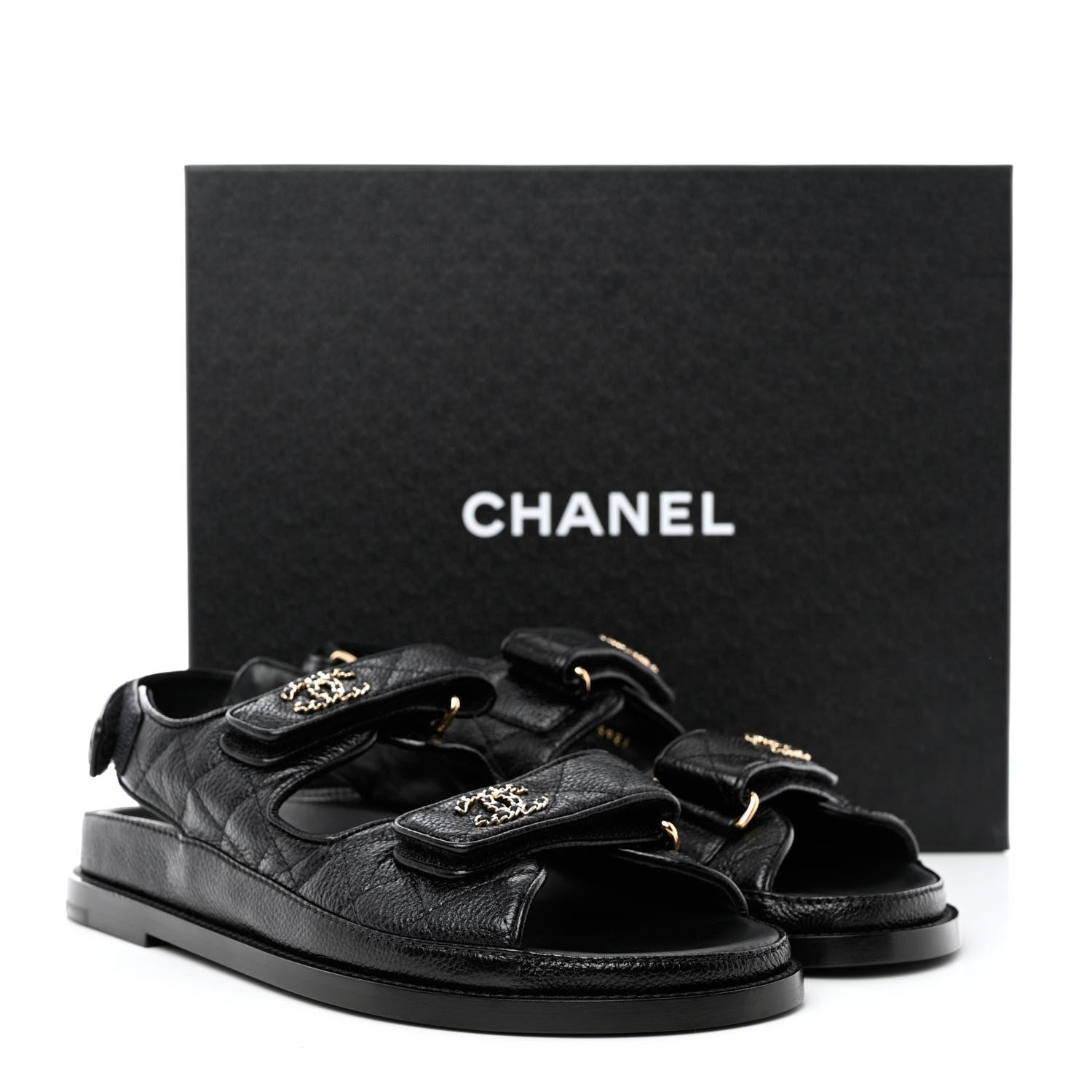 Chanel Grained Calfskin Velcro Dad Sandals 38 Black 9 of 9