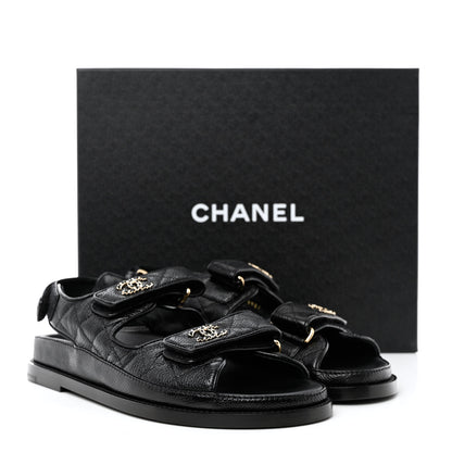 Chanel Grained Calfskin Velcro Dad Sandals 38 Black 9 of 9