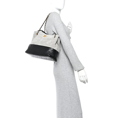 Chanel Suede Calfskin Shiny Lambskin Quilted Small Coco Base Shopping Bag Grey Black 2 of 10