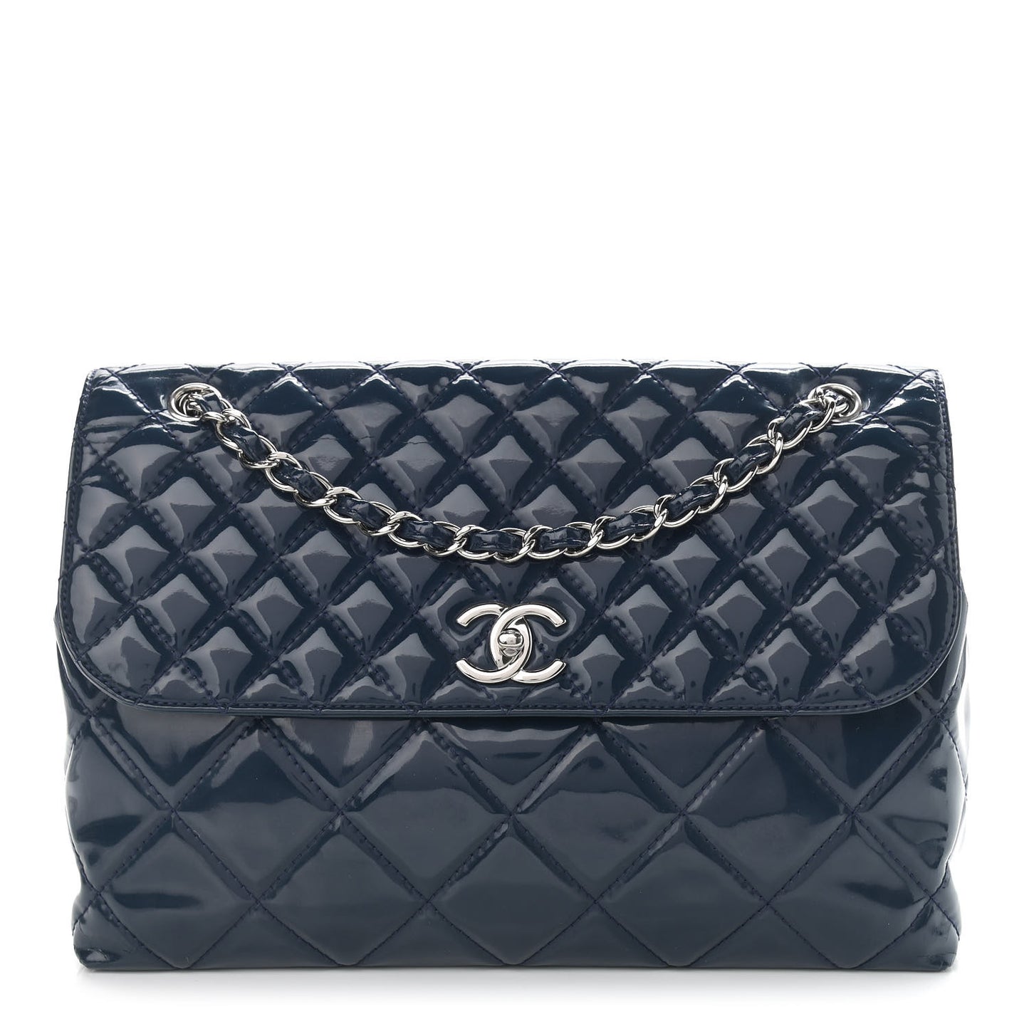 Vinyl Quilted In the Business Flap Bag Navy Blue