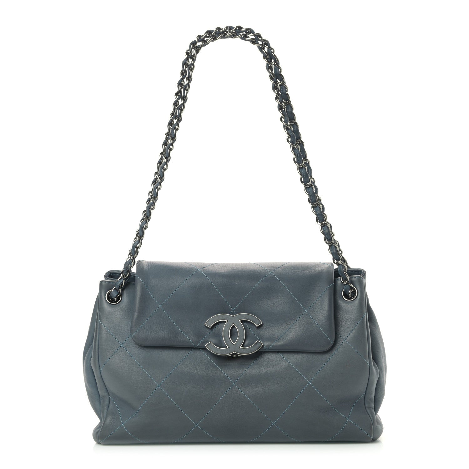 Chanel Washed Calfskin Quilted Hamptons Flap Bag Blue 1 of 13