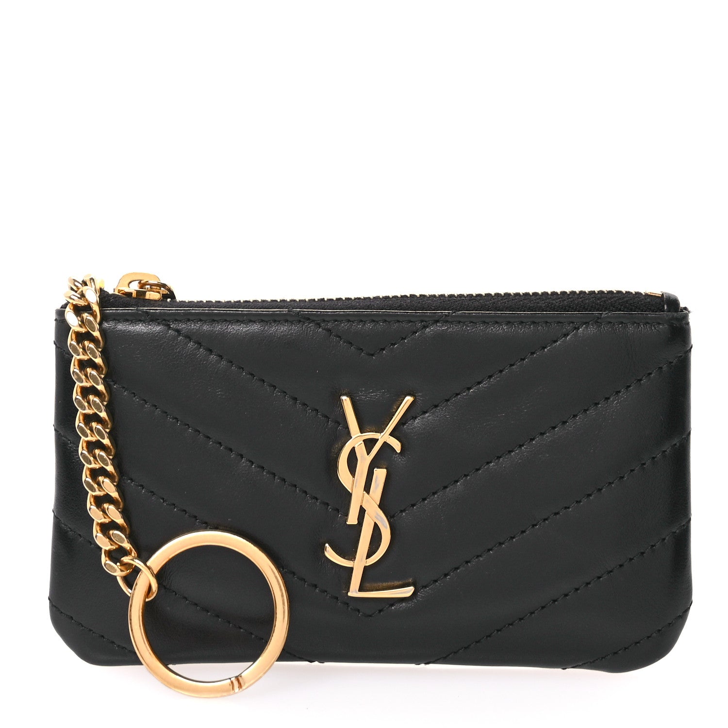 Saint Laurent Calfskin Matelasse Monogram Key Pouch Black 1 of 8