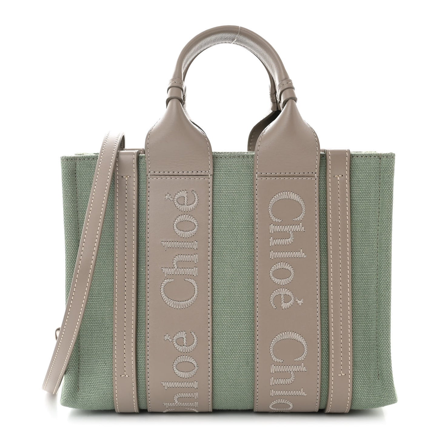 Cotton Calfskin Small Woody Ribbon Tote Faded Green