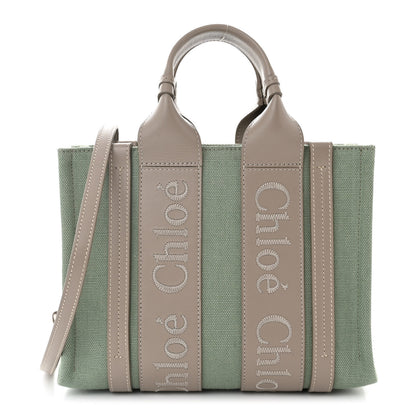 Chloe Cotton Calfskin Small Woody Ribbon Tote Faded Green 1 of 10