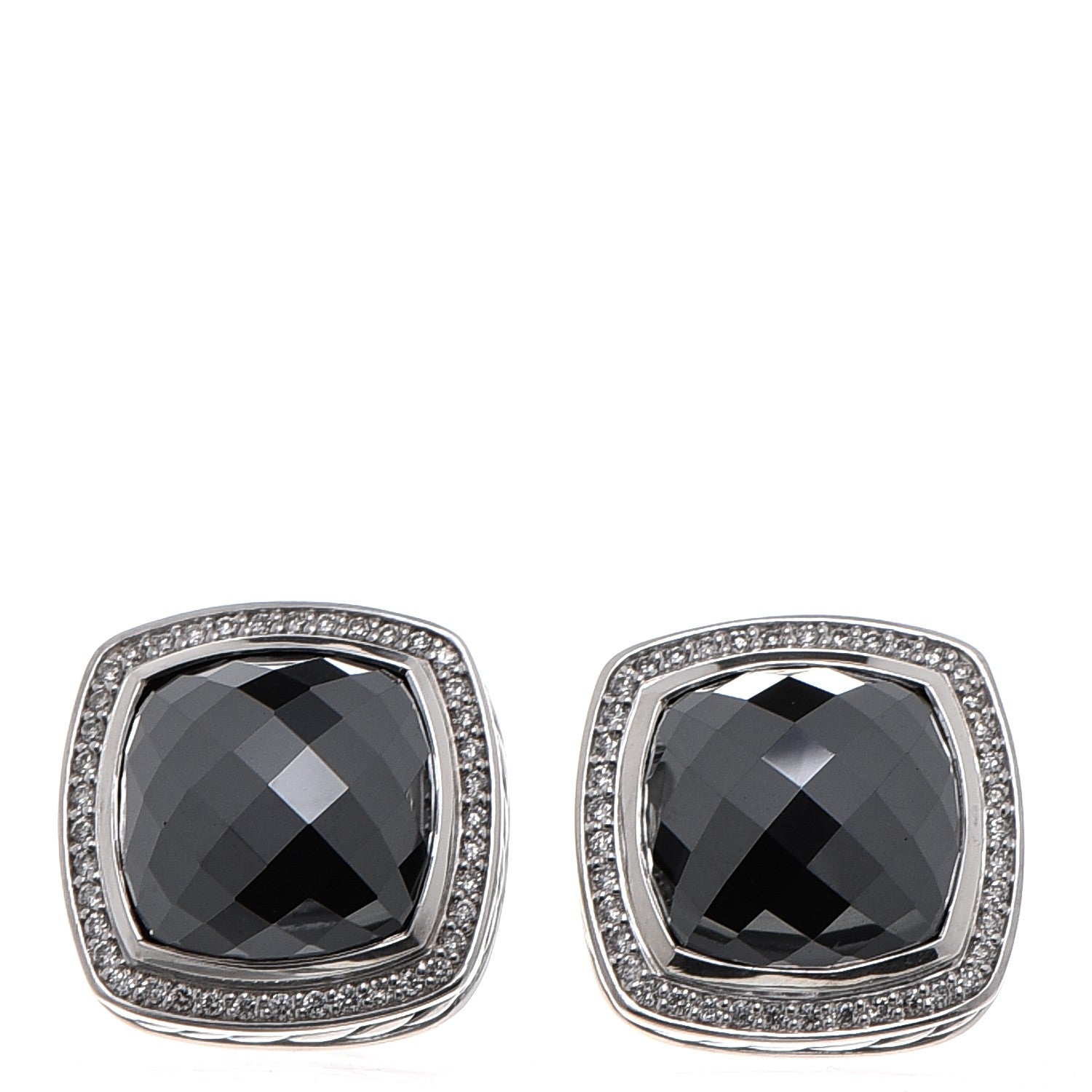 David Yurman Sterling Silver Diamond Hematite 14mm Albion Earrings 1 of 4