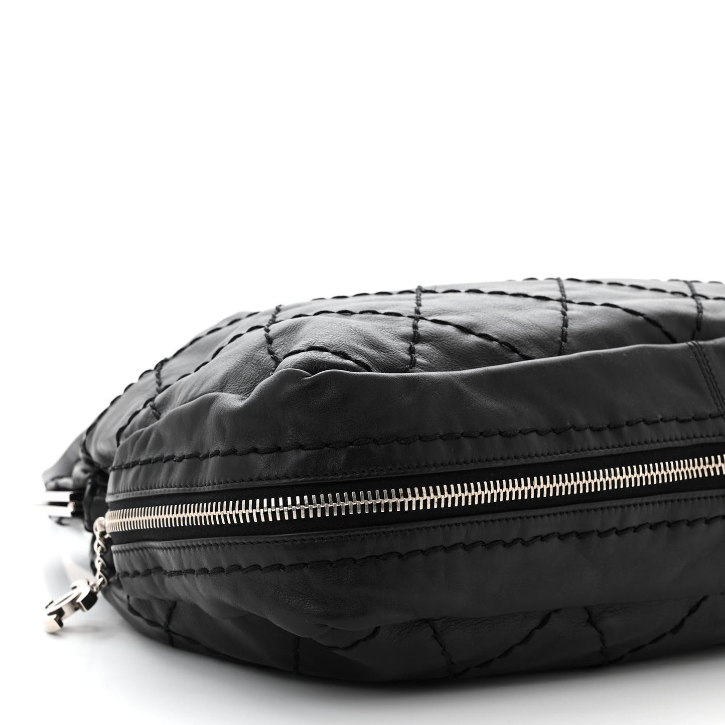 Calfskin Stitched Expandable Frame Bag Black