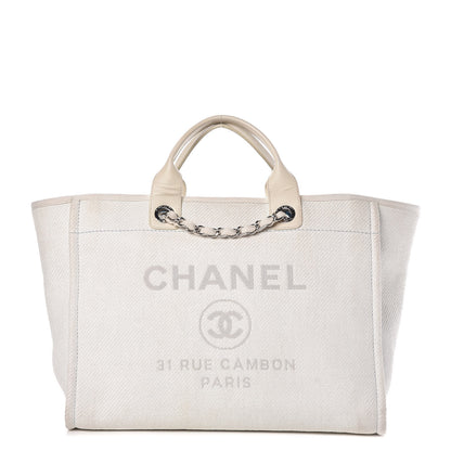 Chanel Canvas Large Deauville Tote White 1 of 13